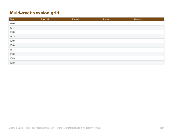 Preview of Printable Conference Agenda Grid