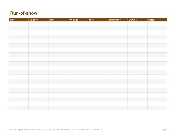 Preview of Printable Run-of-Show Sheet